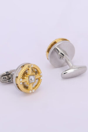 Gold-Tone Round Filigree Floral Designer Cufflinks