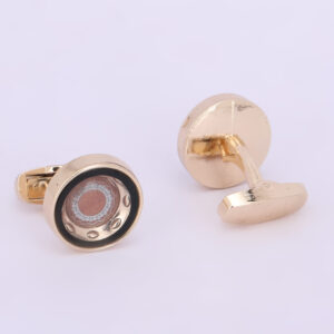 Gold-Tone Round Multi-Tone Dial Designer Cufflinks