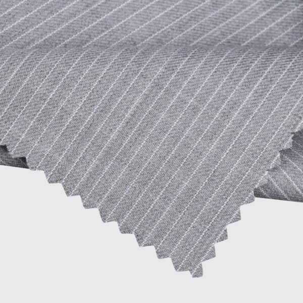 Platinum Pin Suiting premium light grey suiting fabric option with fine white pinstripes for custom suits, tuxedos and blazers by Deshi Coast