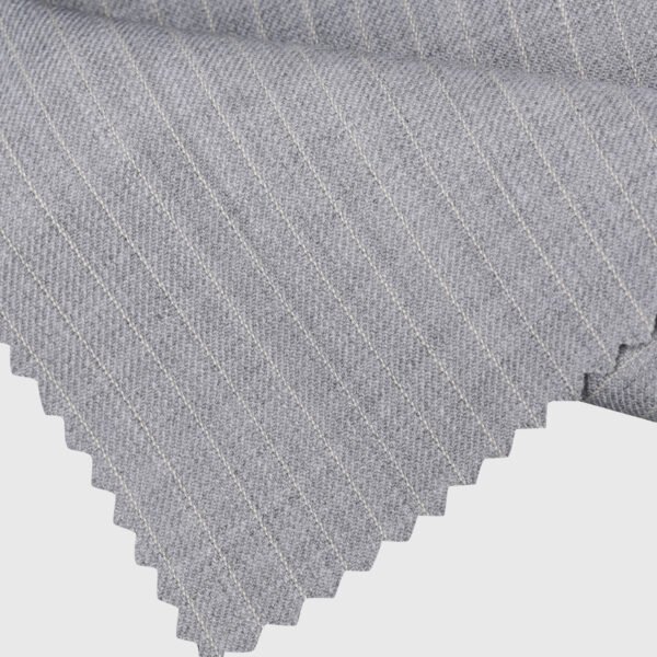 Silver Mist Suiting premium light silver grey fabric option with fine white pinstripes for custom suits, tuxedos and blazers by Deshi Coast