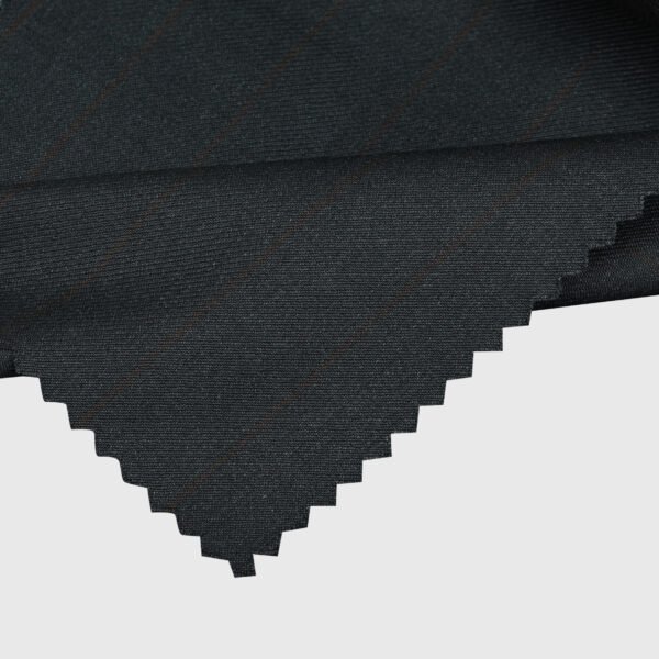 Mocha Stripe Suiting premium dark charcoal fabric option with subtle brown pinstripes for custom suits, tuxedos and blazers by Deshi Coast