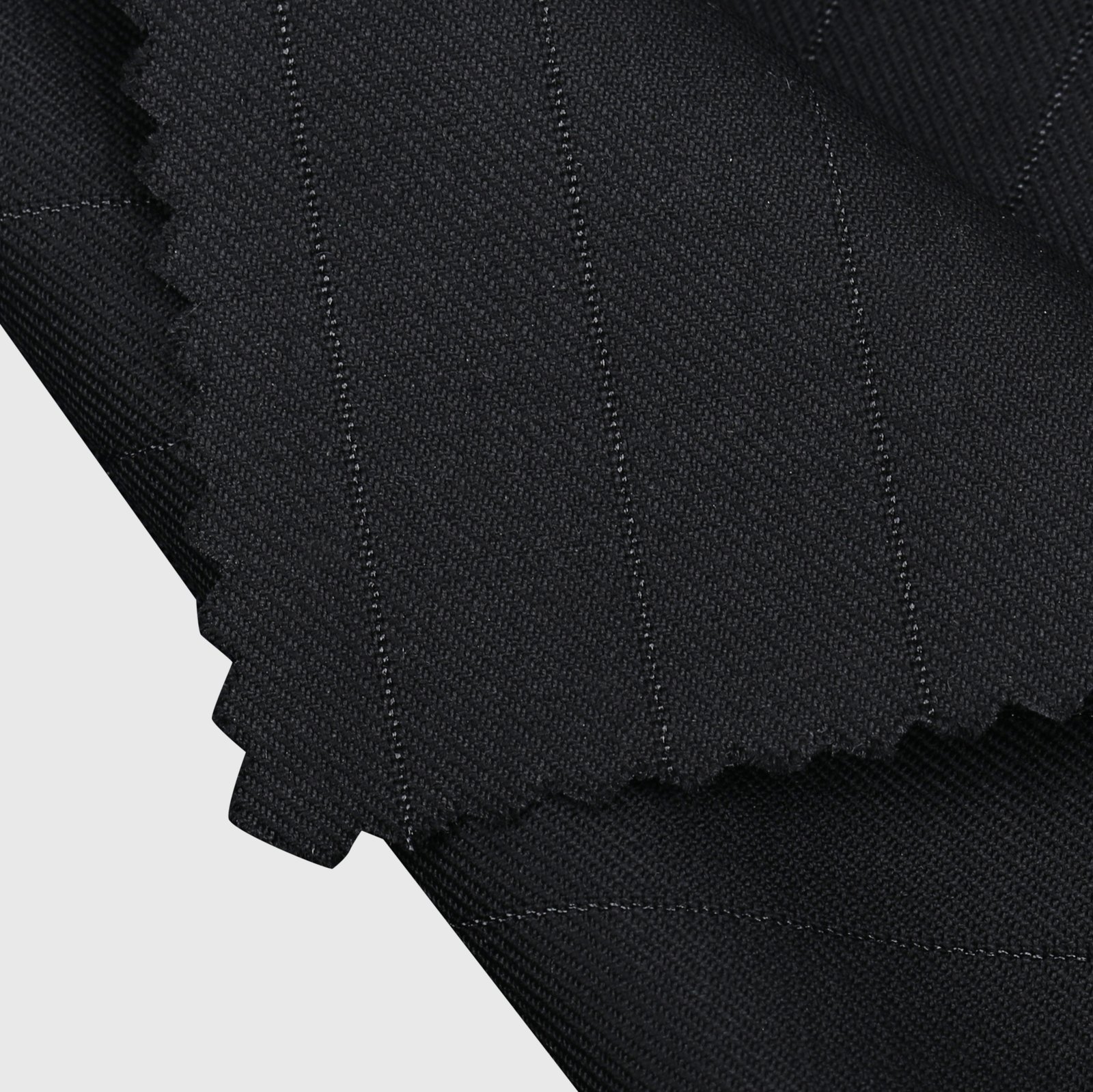 Silver Stripe Suiting premium black suiting fabric option with fine silver pinstripes for custom suits, tuxedos and blazers by Deshi Coast