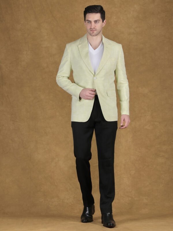 Light green linen blend blazer for men summer smart casual wear
