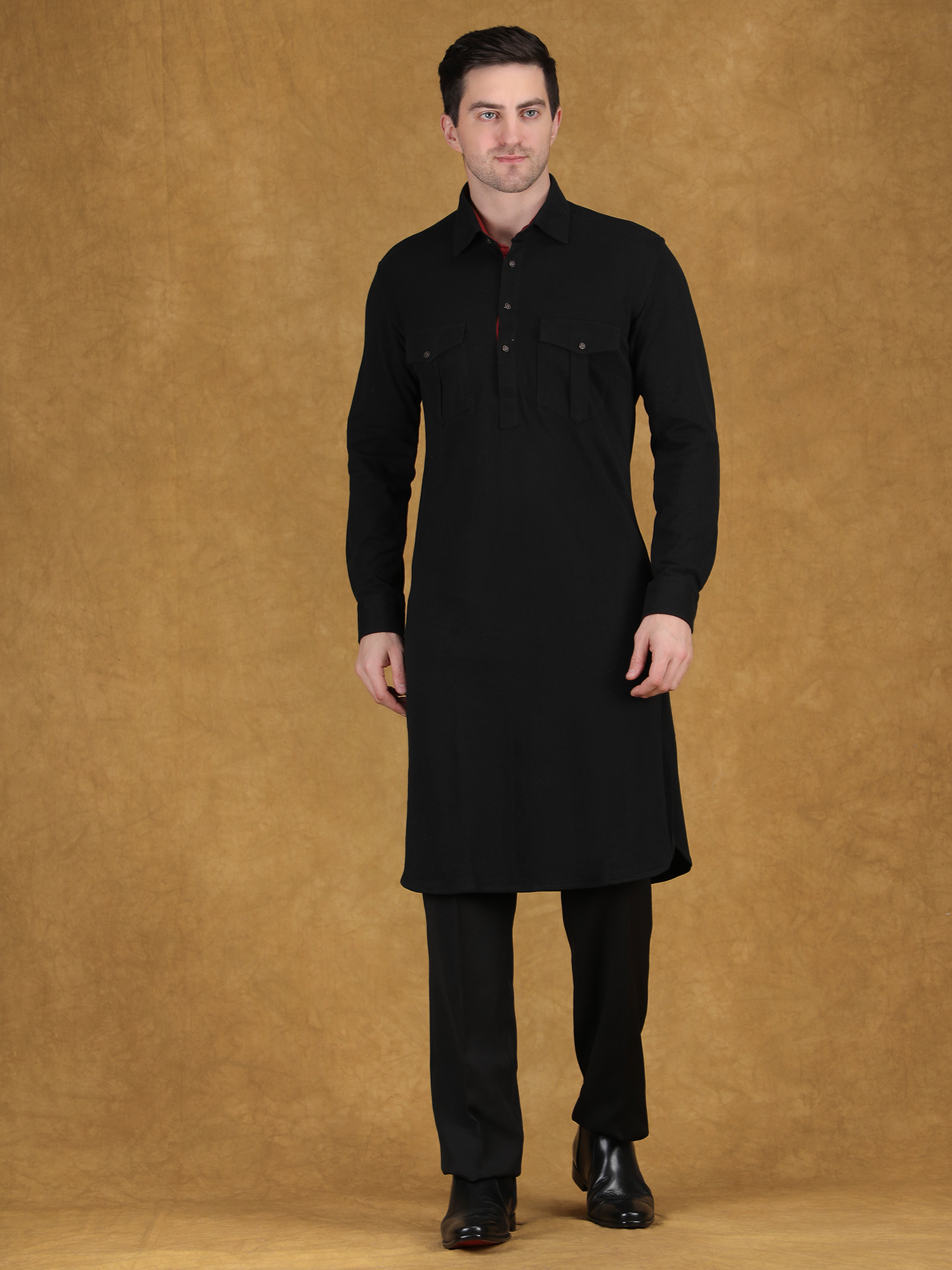 Black Pathani Style Kurta Set for Reception - Image 2