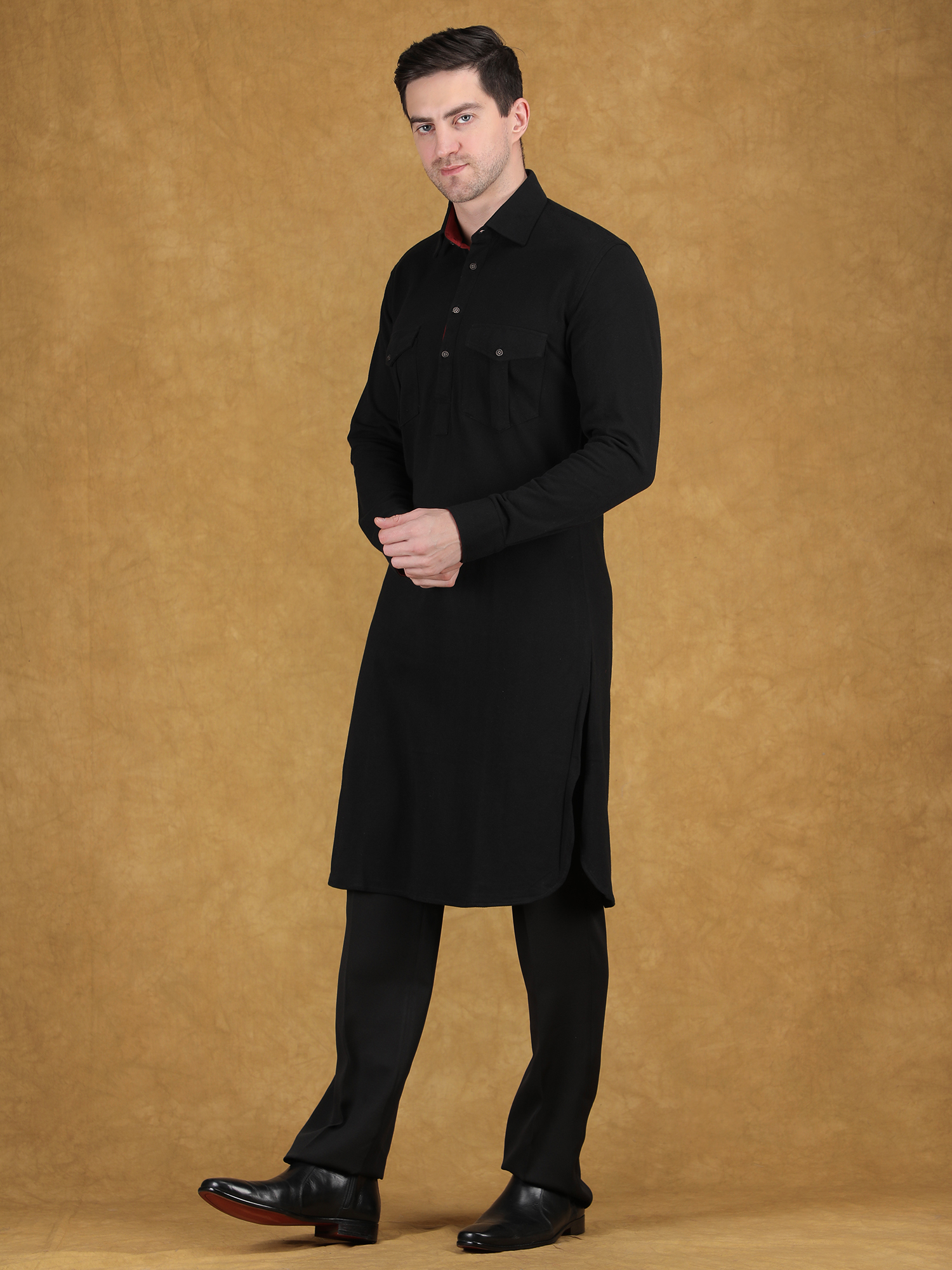 Black Pathani Style Kurta Set for Reception - Image 3