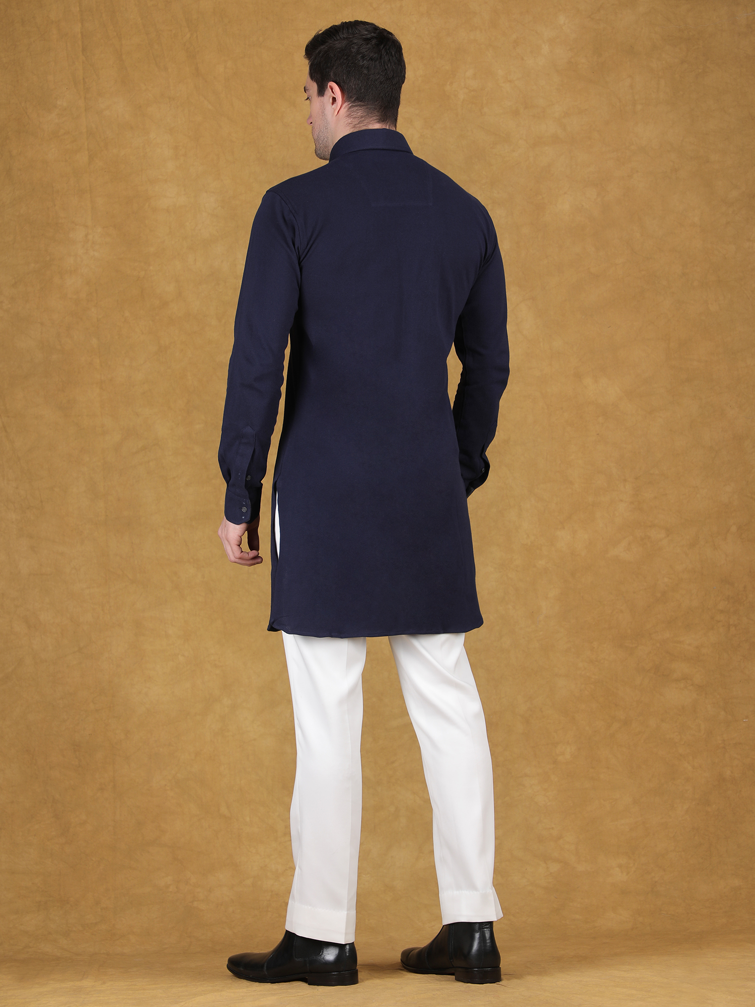 Navy Knitted Pathani Kurta Set for Reception - Image 5