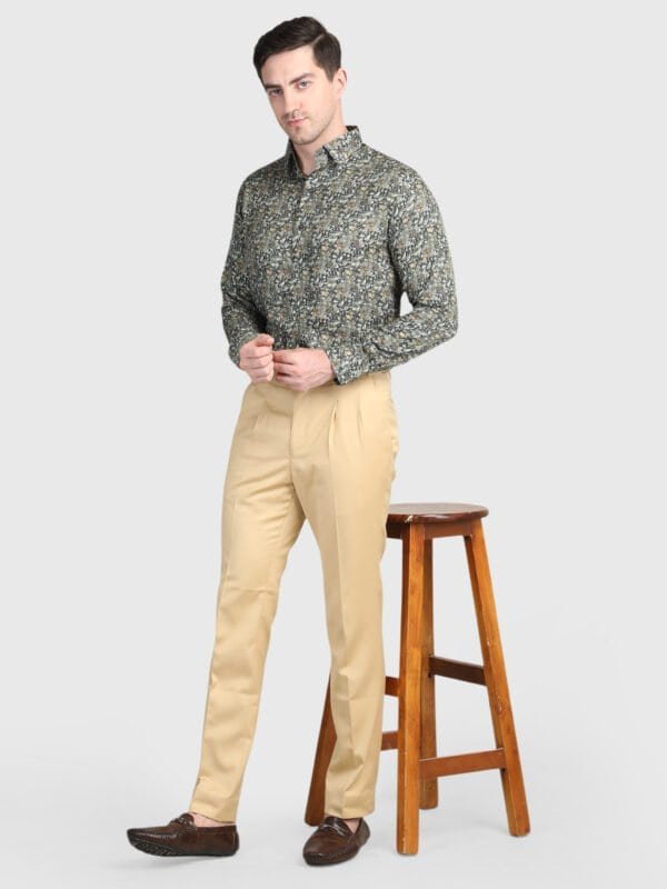Double Pleated Beige Trousers by Deshi Coast