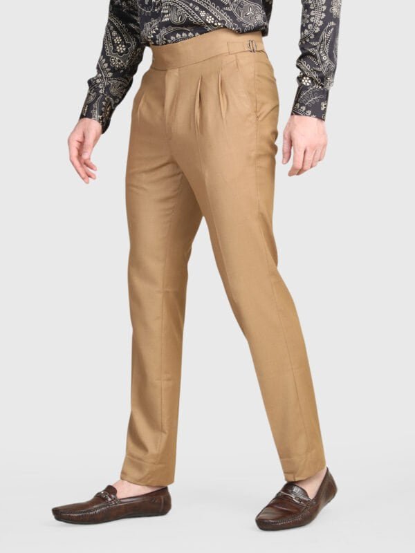 Beige Pleated Trouser for Men by Deshi Coast