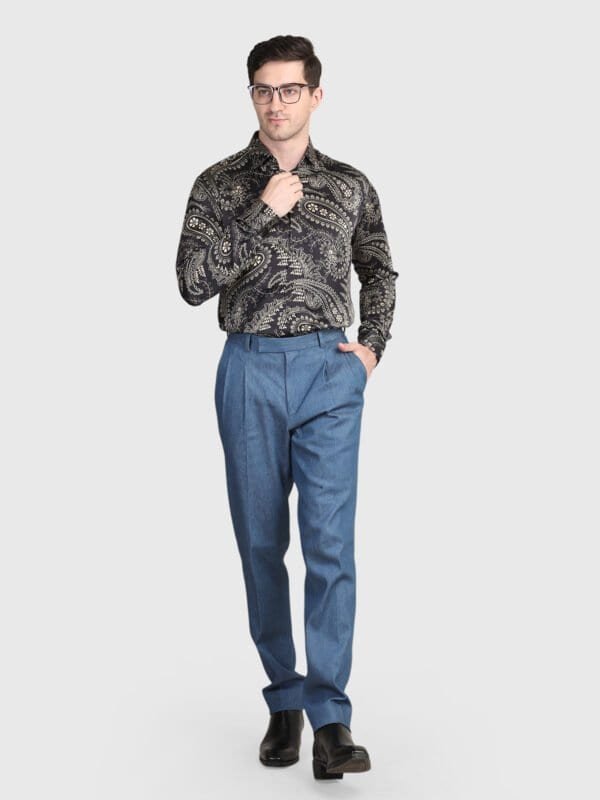 Black Paisley Silk Shirt for Men by Deshi Coast