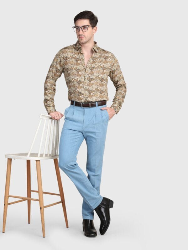 Beige paisley shirt for men with elegant all-over print by Deshi Coast