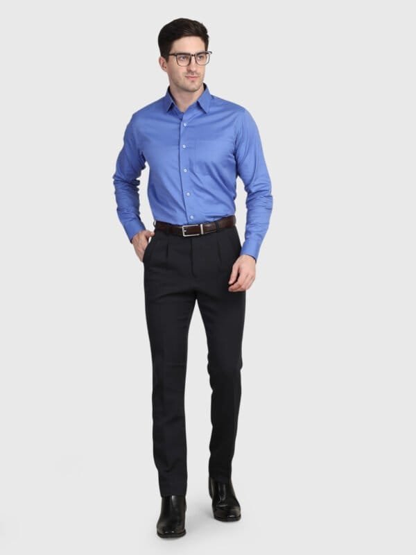 Navy blue trouser for men with pleated front and tailored fit by Deshi Coast