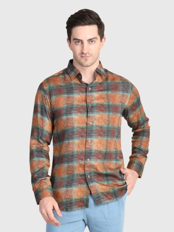 Rust check shirt for men with tailored fit and premium styling by Deshi Coast