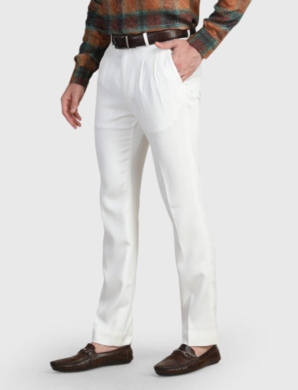 White Pleated Trouser for Men with Italian Tailored Fit
