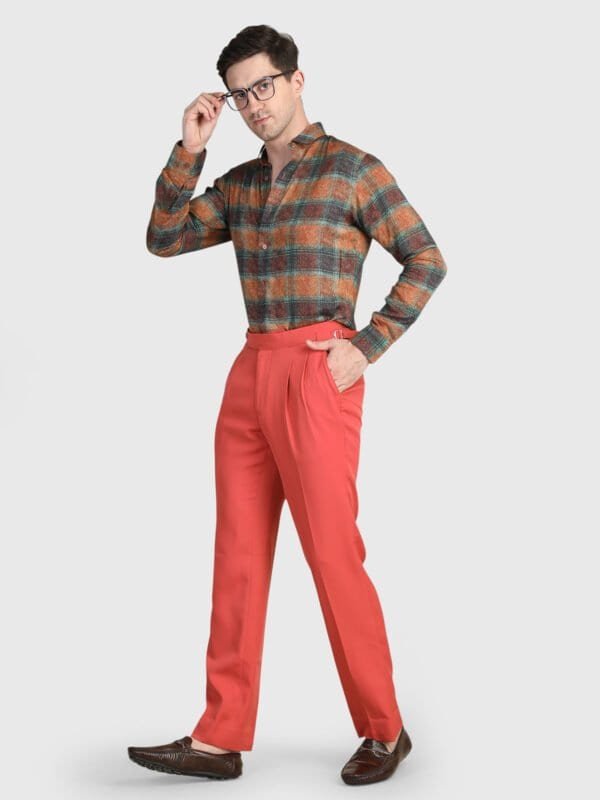 Coral Pleated Trouser for Men with Italian Tailored Double Pleat Design