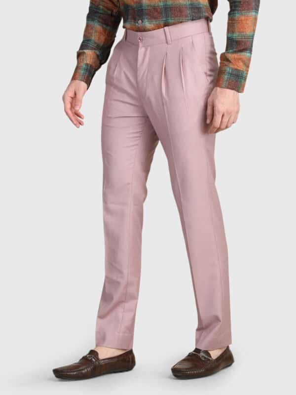 Men's Dusty Pink Trouser with double pleated front and tailored fit by Deshi Coast