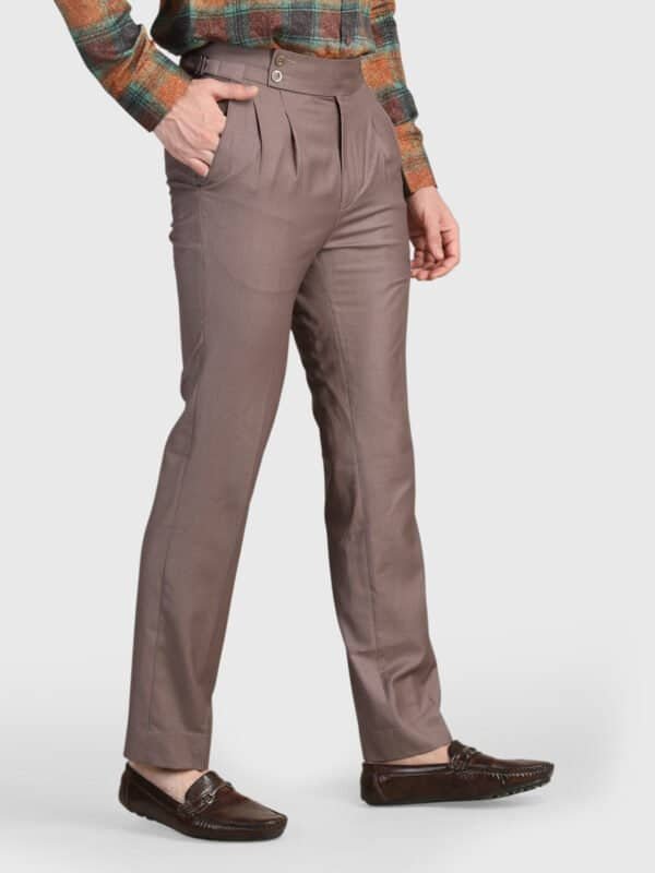 Taupe Pleated Trouser for men with double pleated front, tailored fit and luxury Italian-inspired styling by Deshi Coast