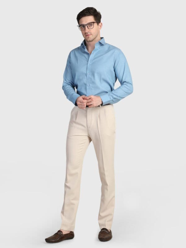 Cream Pleated Trouser for men with tailored fit, elegant pleated front and luxury Italian-inspired styling by Deshi Coast