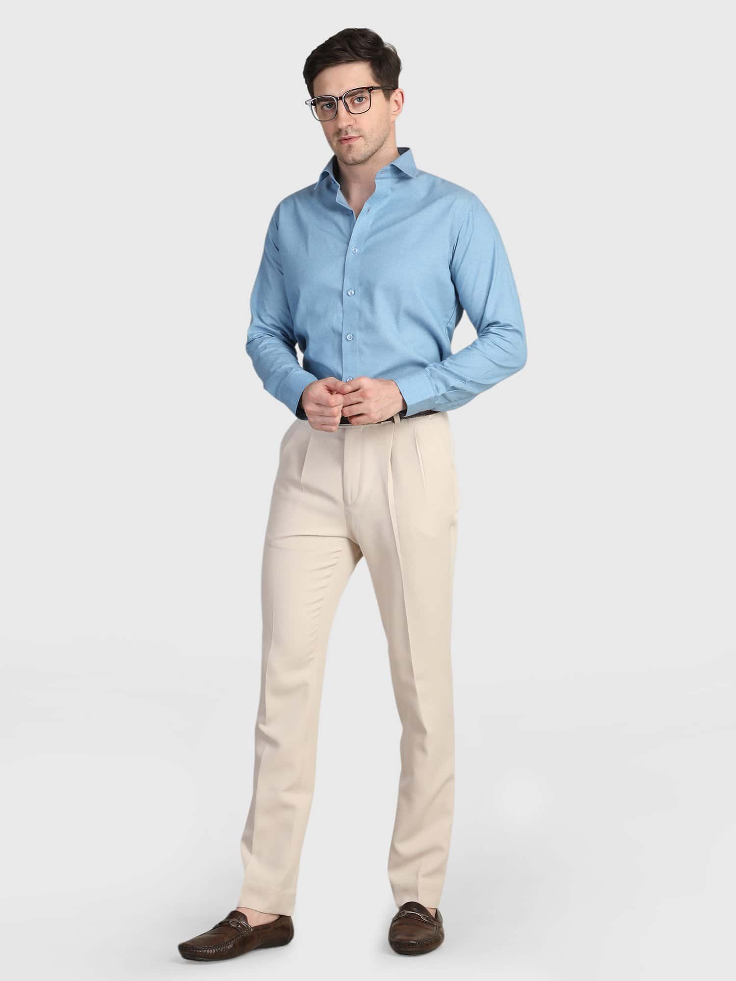 Cream Pleated Trouser for men with tailored fit, elegant pleated front and luxury Italian-inspired styling by Deshi Coast