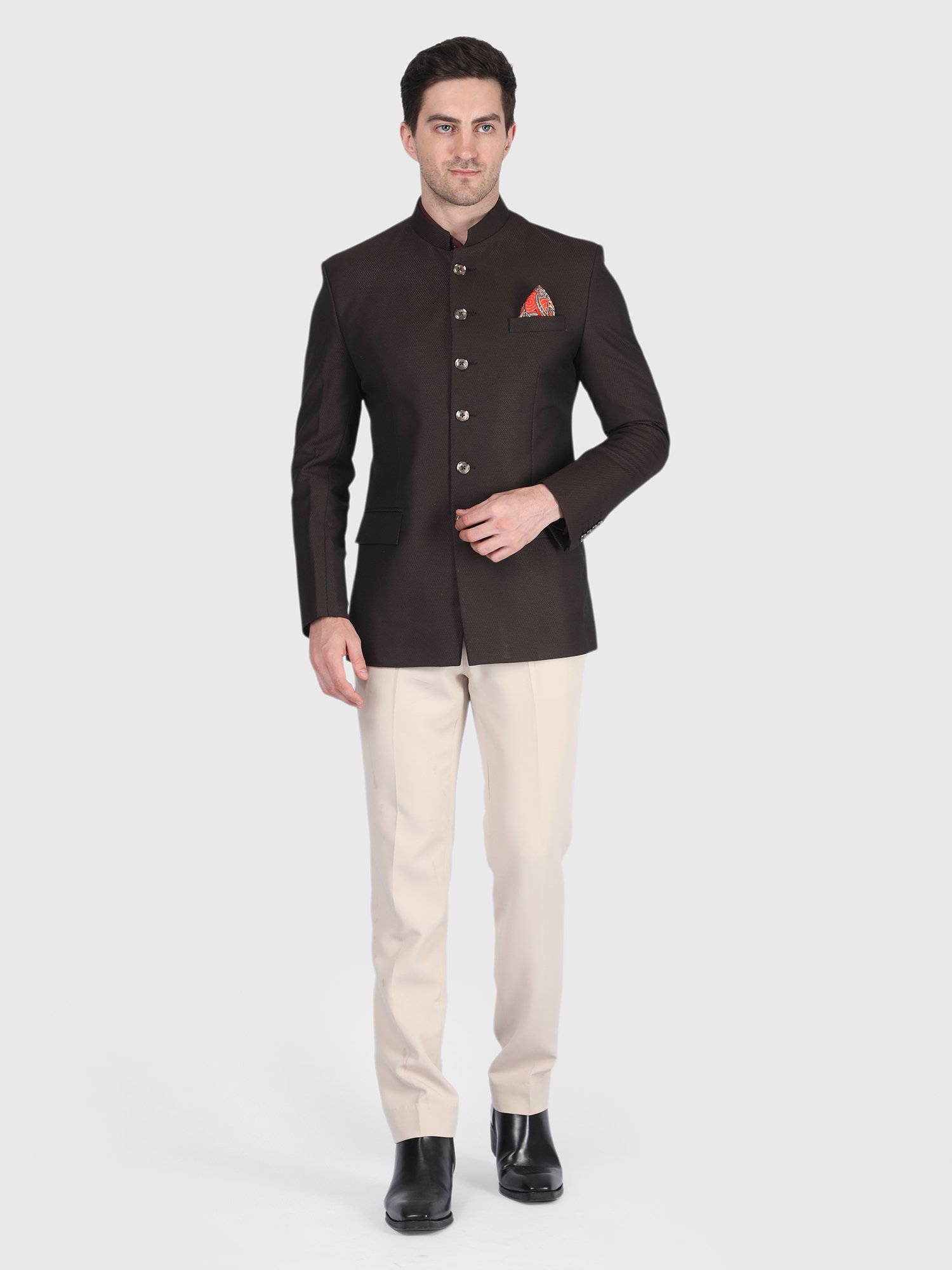 Coffee Brown Bandhgala Suit for Men by Deshi Coast